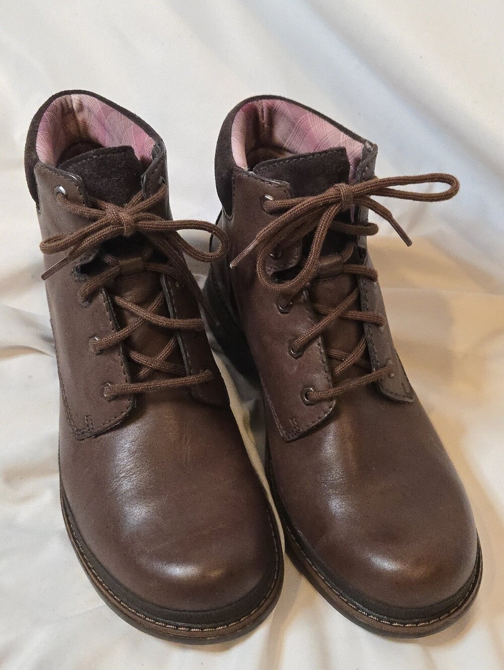 Timberland Leather Waterproof Brown Lace-Up Boot Pink Lining Women's 8.5